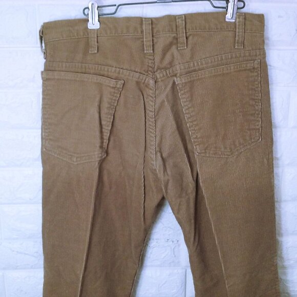 Vintage 70s-80s Sears Trim Fit Corduroy Pants 34-Long Western Bootcut Flare Tan - Picture 9 of 10